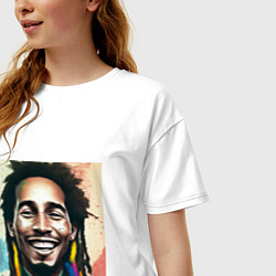 Футболка оверсайз женская Боб Марли полон счастья Арт новой школы, цвет: белый — фото 2