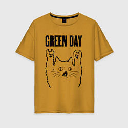 Футболка оверсайз женская Green Day - rock cat, цвет: горчичный
