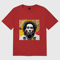 Футболка оверсайз женская Арт Граффити Боб Марли, цвет: красный