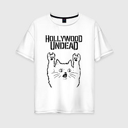Футболка оверсайз женская Hollywood Undead - rock cat, цвет: белый