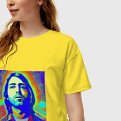 Футболка оверсайз женская Kurt Cobain Glitch Art, цвет: желтый — фото 2
