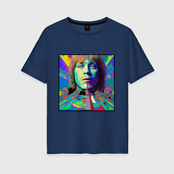 Футболка оверсайз женская Brian Jones Glitch Modern Art, цвет: тёмно-синий