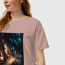 Футболка оверсайз женская Прекрасная гейша от нейросети, цвет: пыльно-розовый — фото 2