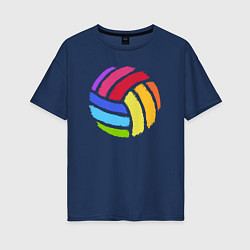 Футболка оверсайз женская Rainbow volleyball, цвет: тёмно-синий