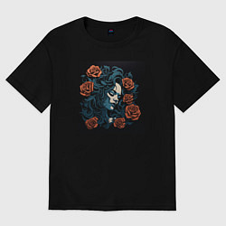 Футболка оверсайз женская Дама с Розами в Волосах, цвет: черный