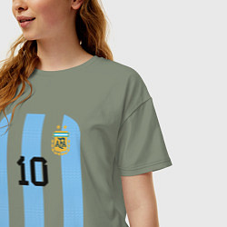 Футболка оверсайз женская Месси сборная Аргентины ЧМ 2022, цвет: авокадо — фото 2