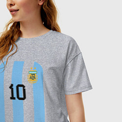 Футболка оверсайз женская Месси сборная Аргентины ЧМ 2022, цвет: меланж — фото 2
