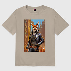 Футболка оверсайз женская Кенгуру - стимпанк - нейросеть, цвет: миндальный