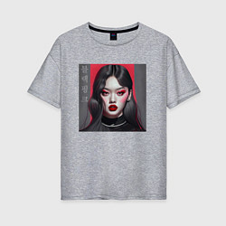 Футболка оверсайз женская Blackpink Jennie рисунок аниме, цвет: меланж