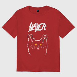 Футболка оверсайз женская Slayer rock cat, цвет: красный