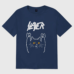 Футболка оверсайз женская Slayer rock cat, цвет: тёмно-синий
