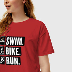Футболка оверсайз женская Swim bike run, цвет: красный — фото 2