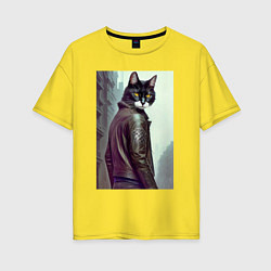 Футболка оверсайз женская Модный котяра - Лондон - нейросеть, цвет: желтый