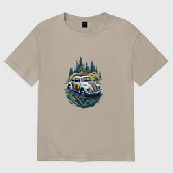 Футболка оверсайз женская Ретро Фольксваген Жук, цвет: миндальный