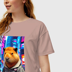 Футболка оверсайз женская Cool capybara - urban style - neural network, цвет: пыльно-розовый — фото 2