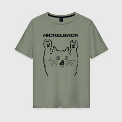 Футболка оверсайз женская Nickelback - rock cat, цвет: авокадо