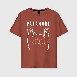 Футболка оверсайз женская Paramore rock cat, цвет: кирпичный