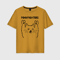 Футболка оверсайз женская Foo Fighters - rock cat, цвет: горчичный