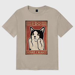 Женская футболка оверсайз I do what I want кот и фак
