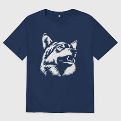 Футболка оверсайз женская Голова волка Wolf head, цвет: тёмно-синий
