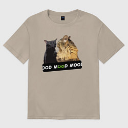 Футболка оверсайз женская Черный и рыжий кот - Mood, цвет: миндальный