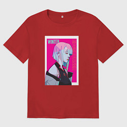 Футболка оверсайз женская Винтер из Aespa - киберпанка стиль, цвет: красный