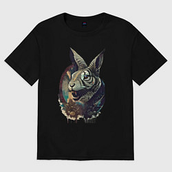 Футболка оверсайз женская Свирепый зайчара - нейросеть, цвет: черный