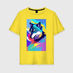 Женская футболка оверсайз Wolf - pop art - neural network