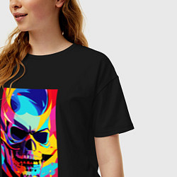 Футболка оверсайз женская Cool skull - pop art, цвет: черный — фото 2