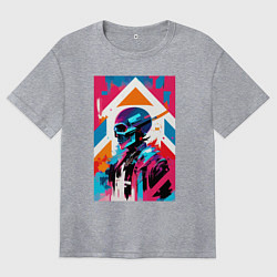Футболка оверсайз женская Cyber skull - pop art, цвет: меланж