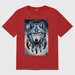 Футболка оверсайз женская Шаман волк, цвет: красный