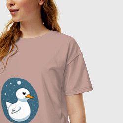 Футболка оверсайз женская Утка в космосе, цвет: пыльно-розовый — фото 2
