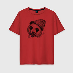 Футболка оверсайз женская Панда хипстер, цвет: красный