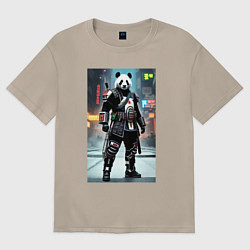 Футболка оверсайз женская Panda cyber samurai, цвет: миндальный