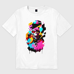 Футболка оверсайз женская Череп - поп-арт - кляксы, цвет: белый
