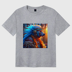 Футболка оверсайз женская Медведь-индеец от нейросети, цвет: меланж