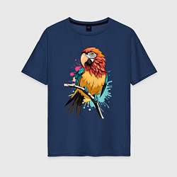 Футболка оверсайз женская Акварельный попугай, цвет: тёмно-синий