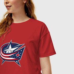 Футболка оверсайз женская Columbus blue jackets - hockey team - emblem, цвет: красный — фото 2