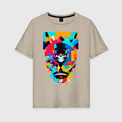 Футболка оверсайз женская Funny skull - pop art, цвет: миндальный