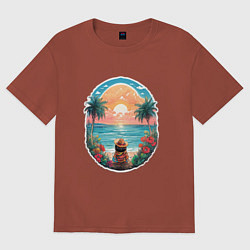 Футболка оверсайз женская Прекрасный закат на море, цвет: кирпичный