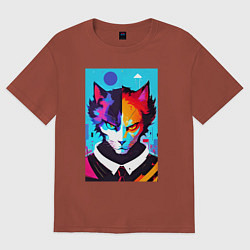 Футболка оверсайз женская Сердитый кот - поп-арт, цвет: кирпичный