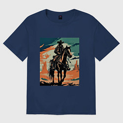 Футболка оверсайз женская Ковбой на лошади, цвет: тёмно-синий