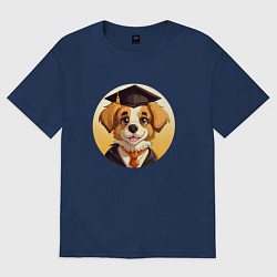 Футболка оверсайз женская Собачка-ученик, цвет: тёмно-синий