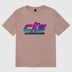 Футболка оверсайз женская КС 2 лого неон, цвет: пыльно-розовый