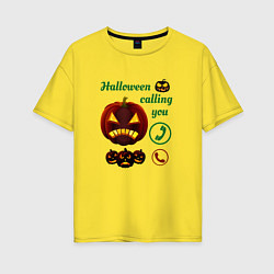 Футболка оверсайз женская Хэллоуин, ночной звонок, цвет: желтый
