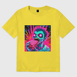 Футболка оверсайз женская Бешеный зомби с большими глазами, цвет: желтый