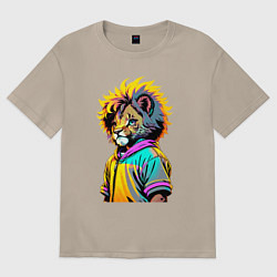 Футболка оверсайз женская Прикольный львёнок - поп-арт, цвет: миндальный
