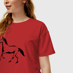 Футболка оверсайз женская Лошадь сбоку, цвет: красный — фото 2