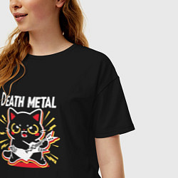 Футболка оверсайз женская Death metal - котик с гитарой, цвет: черный — фото 2
