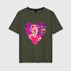 Футболка оверсайз женская Барби сердечко, цвет: меланж-хаки